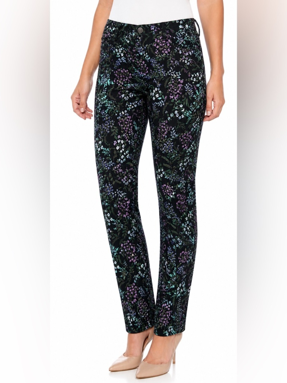 Gloria Vanderbilt Amanda Floral Jeans Straight Leg Size 6 Cottagecore Boho
